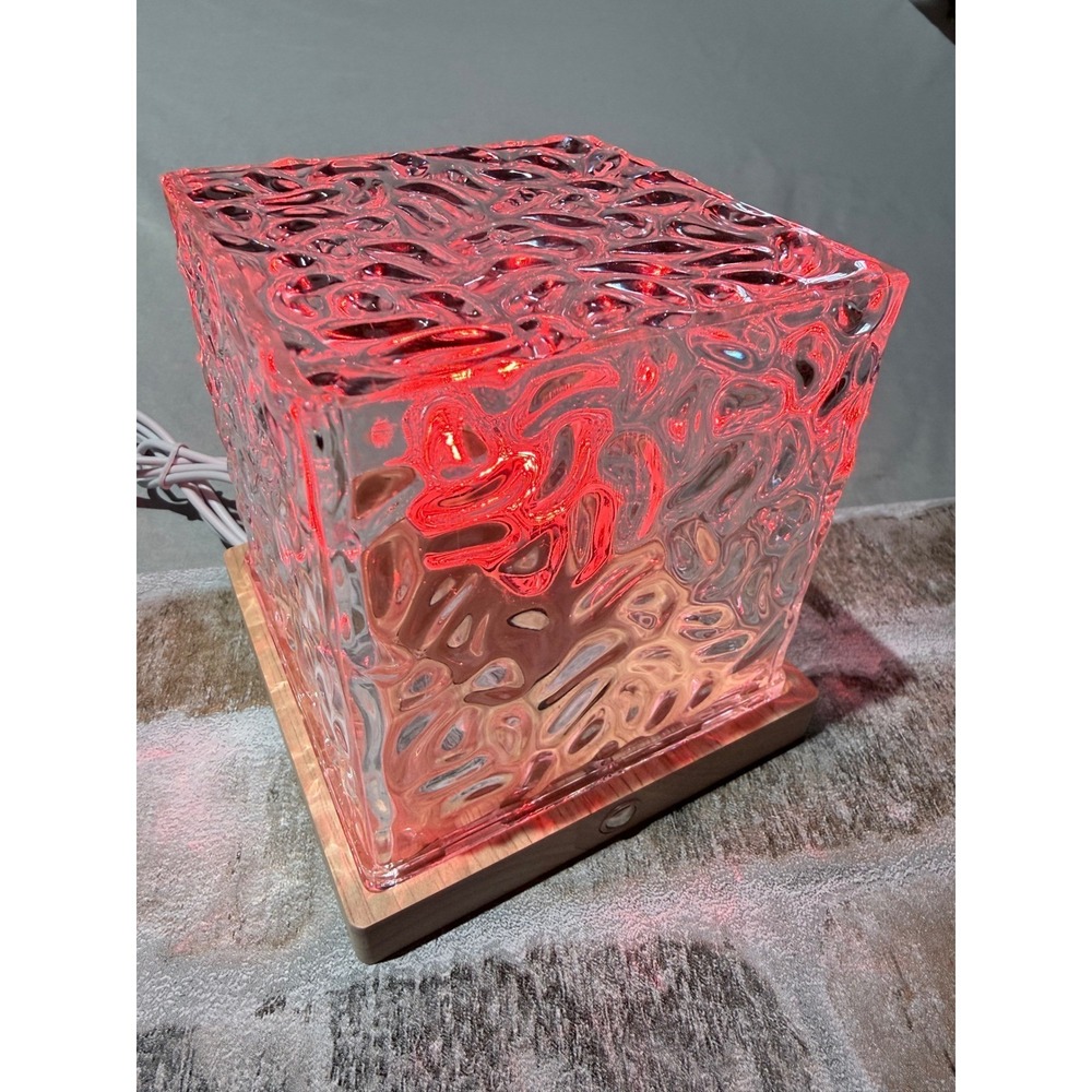 USB Dynamic Water Pattern Light LED Cube Projector Lamp RGB Color Changing Wood